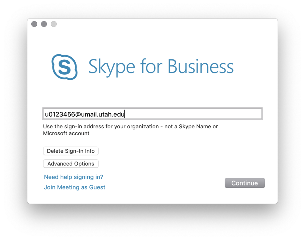 user name for Skype for Business is uNID@umail.utah.edu 