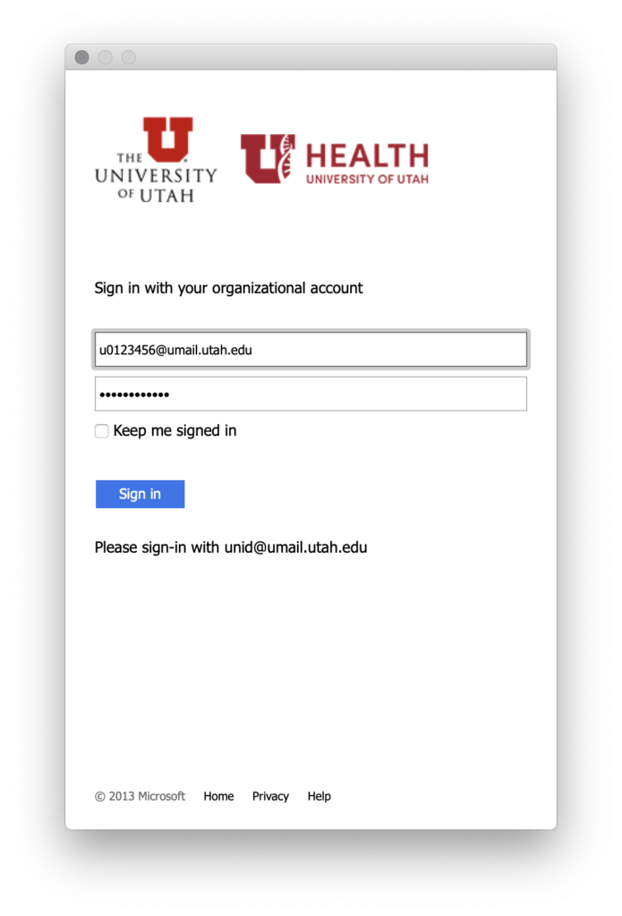 UU Teams login page